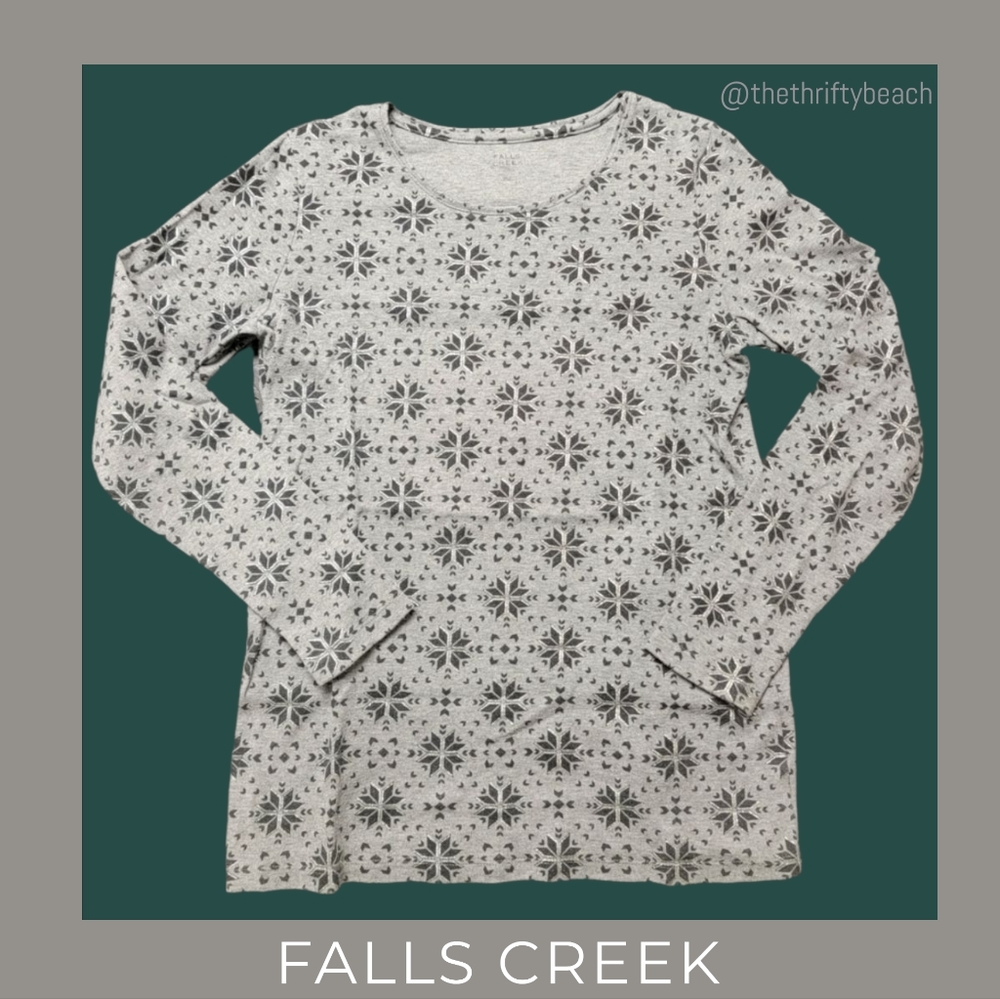 Falls Creek Gray & Black Geometric Snowflake Print Long Sleeve Top - Size Small